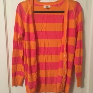 Lands’ End XS Orange and Pink Striped Cardigan